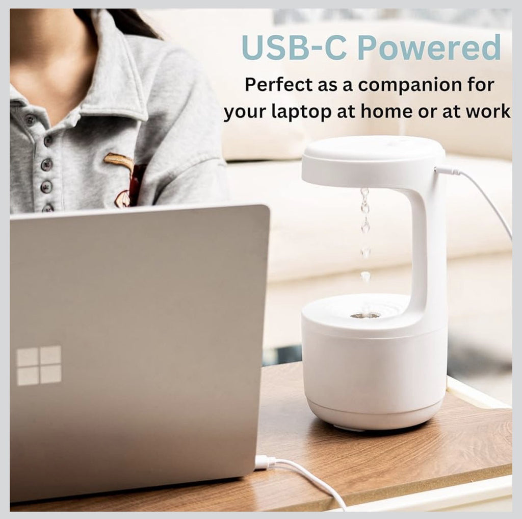 Downtown Ultrasonic Air Humidifier with LED Display Quiet Desk Humidifier USB Rechargeable Water Drop Mist Aroma Diffuser