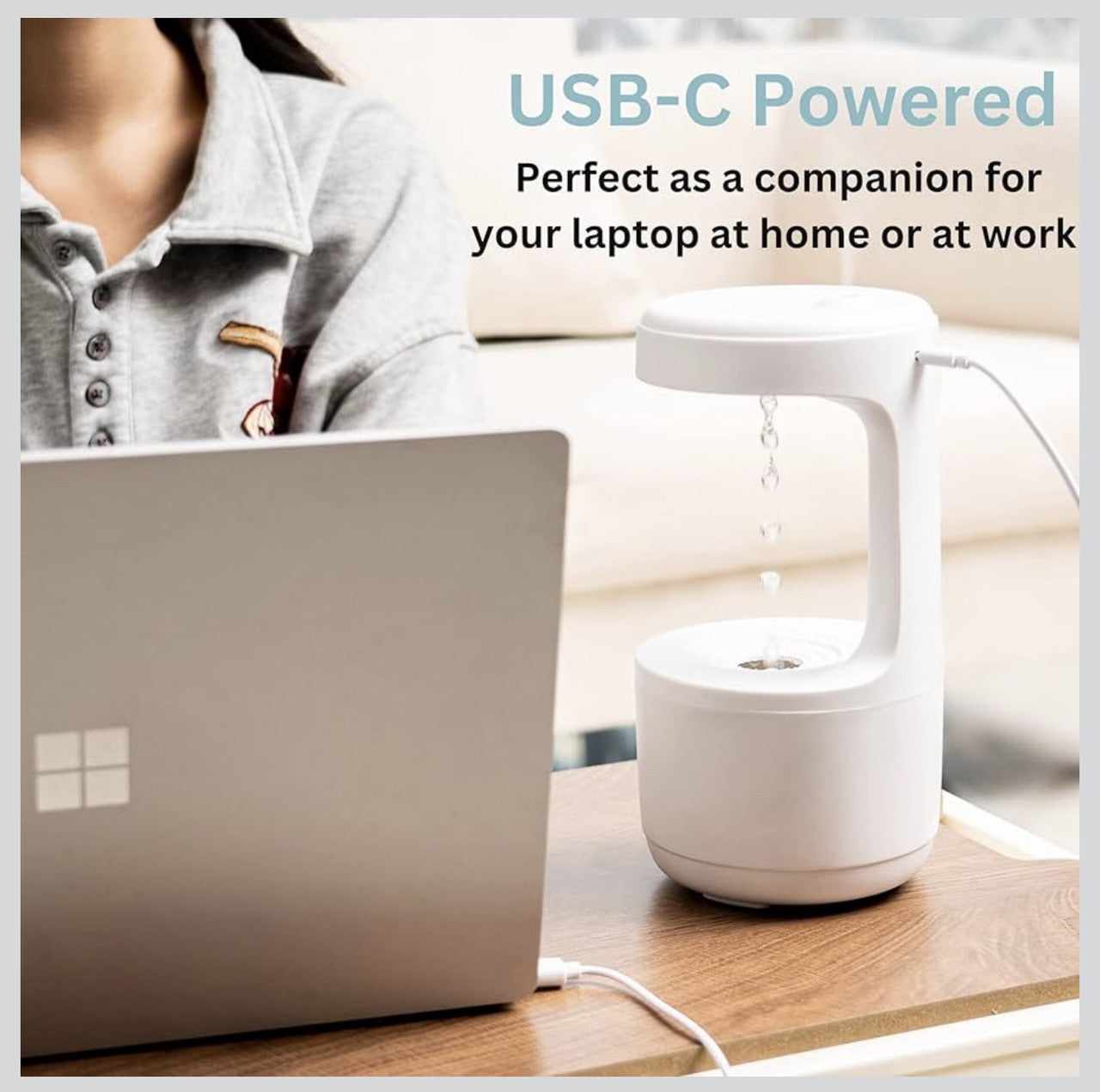 Downtown Ultrasonic Air Humidifier with LED Display Quiet Desk Humidifier USB Rechargeable Water Drop Mist Aroma Diffuser