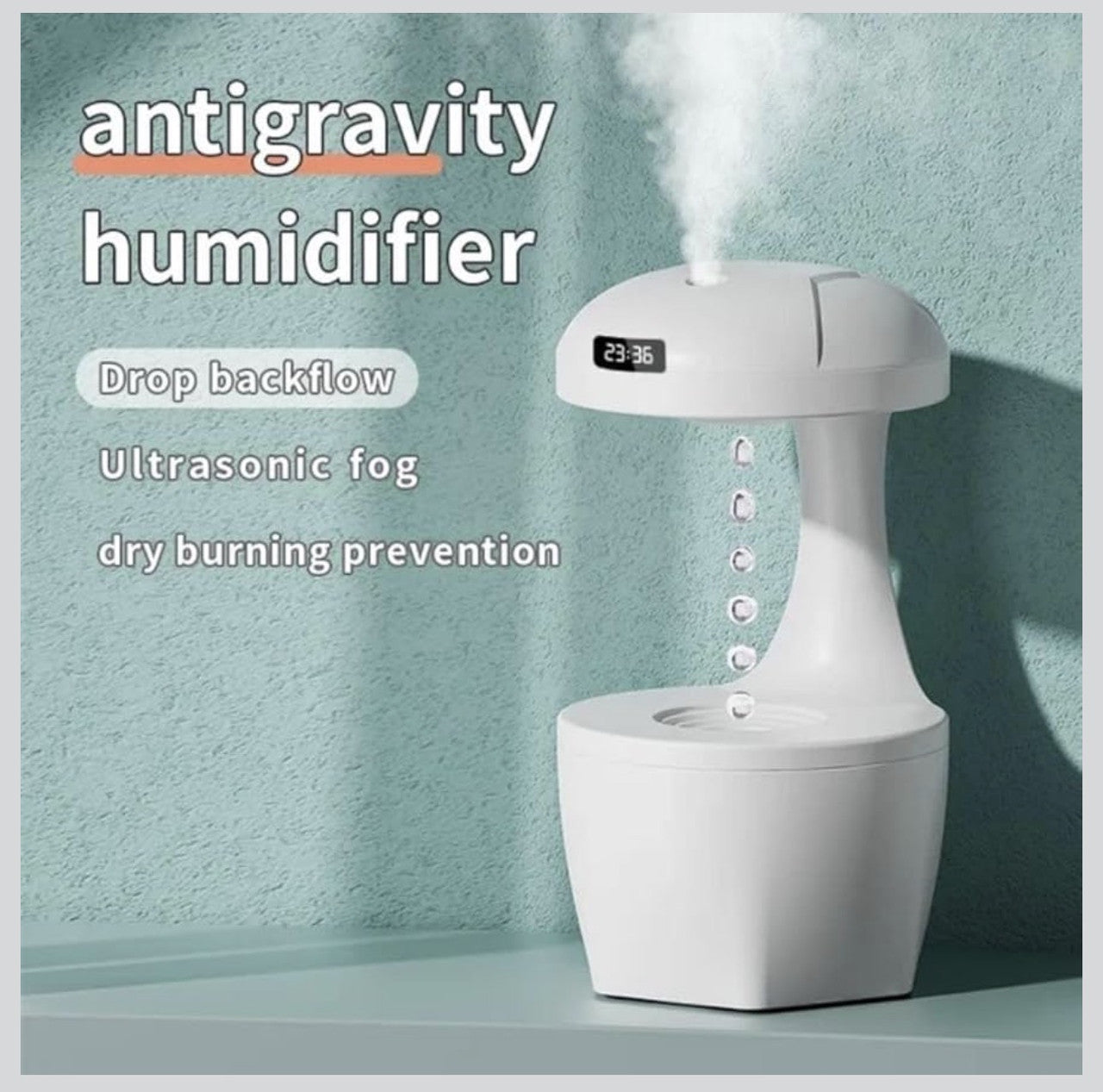 Downtown Ultrasonic Air Humidifier with LED Display Quiet Desk Humidifier USB Rechargeable Water Drop Mist Aroma Diffuser