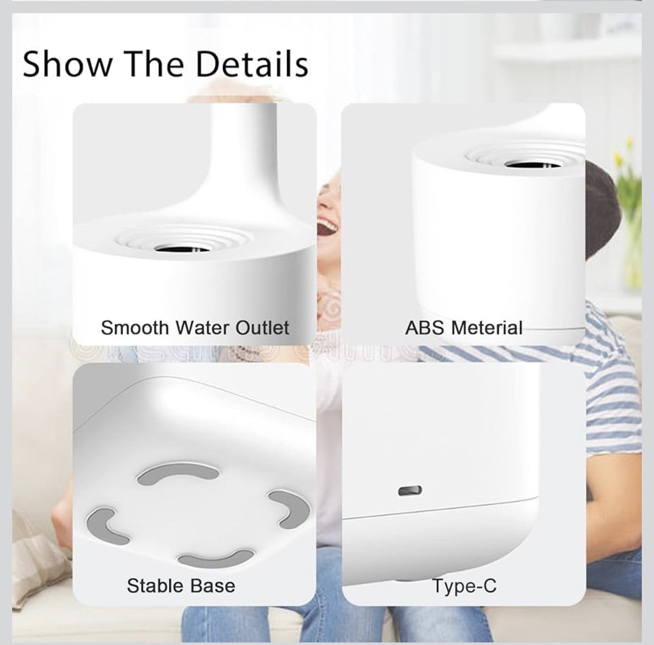 Downtown Ultrasonic Air Humidifier with LED Display Quiet Desk Humidifier USB Rechargeable Water Drop Mist Aroma Diffuser