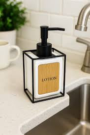 Downtown Soap Dispenser Pump Bottle Bathroom Kitchen Lotion Dispenser Modern Square Design with Holder Frame