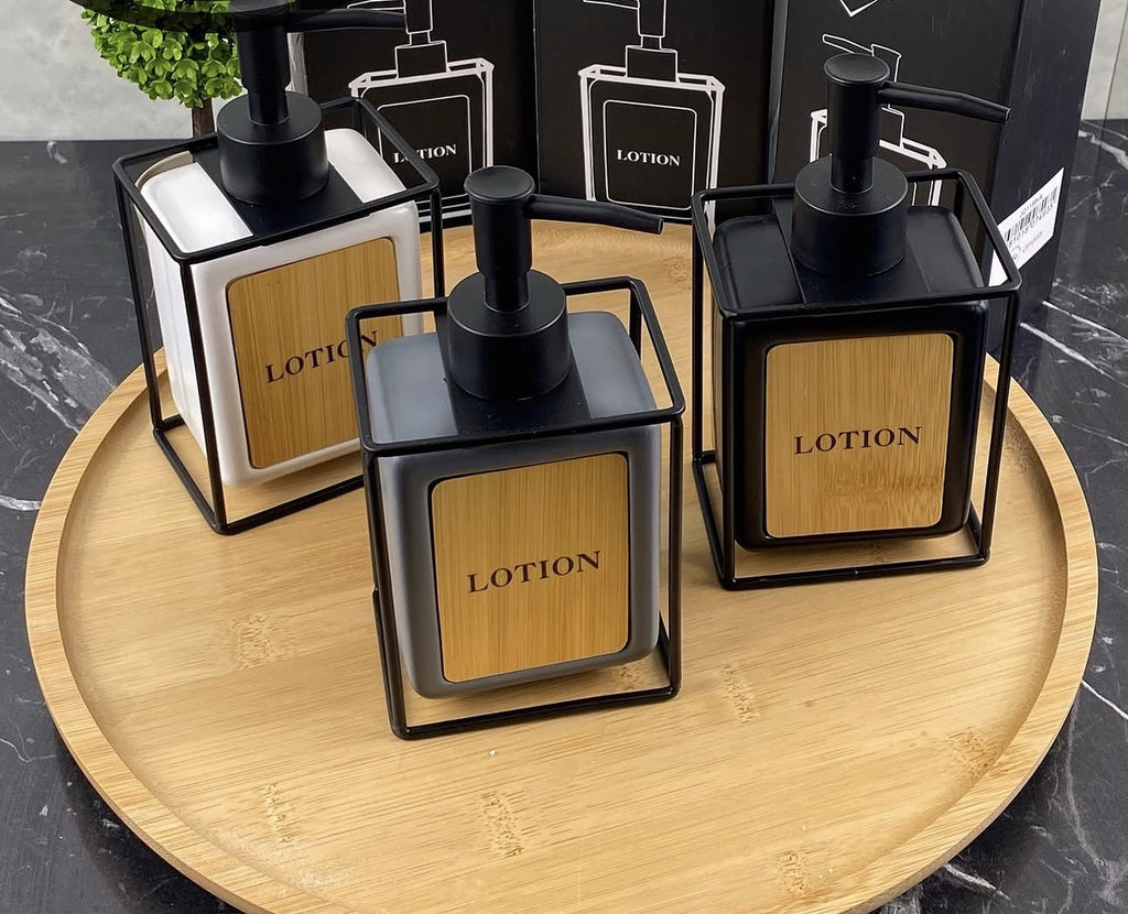 Downtown Soap Dispenser Pump Bottle Bathroom Kitchen Lotion Dispenser Modern Square Design with Holder Frame