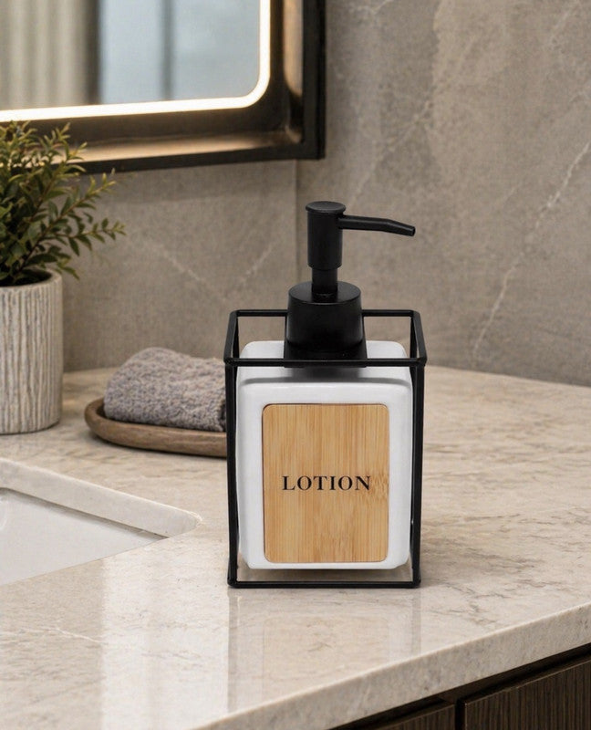 Downtown Soap Dispenser Pump Bottle Bathroom Kitchen Lotion Dispenser Modern Square Design with Holder Frame