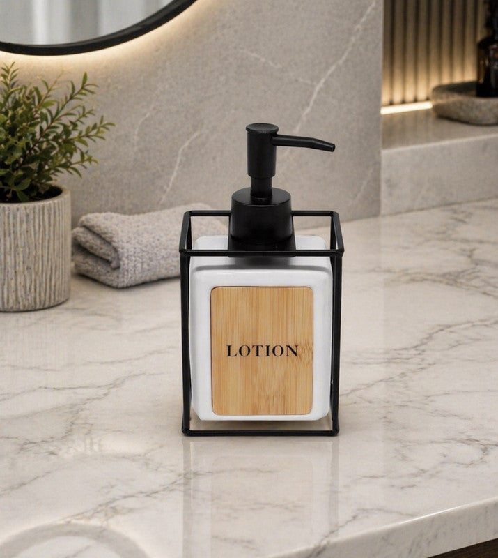 Downtown Soap Dispenser Pump Bottle Bathroom Kitchen Lotion Dispenser Modern Square Design with Holder Frame