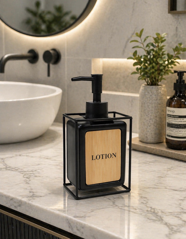 Downtown Soap Dispenser Pump Bottle Bathroom Kitchen Lotion Dispenser Modern Square Design with Holder Frame
