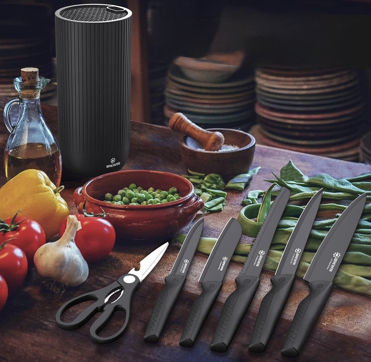 Downtown Knife Set with Block Stainless Steel Kitchen Knife Set Multi Purpose Chef Knife Set with Holder Stand