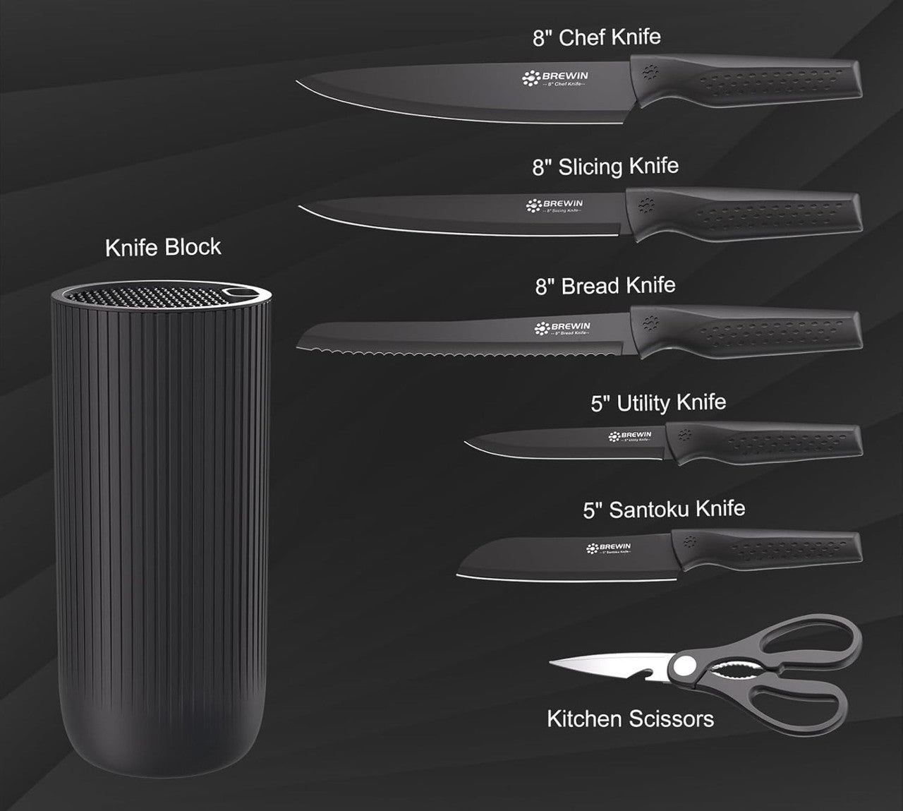 Downtown Knife Set with Block Stainless Steel Kitchen Knife Set Multi Purpose Chef Knife Set with Holder Stand