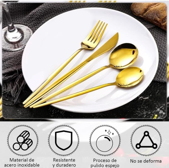 Downtown Gold Stainless Steel Cutlery Set Premium Flatware Set Fork Knife Spoon Dining Set Elegant Kitchen Tableware