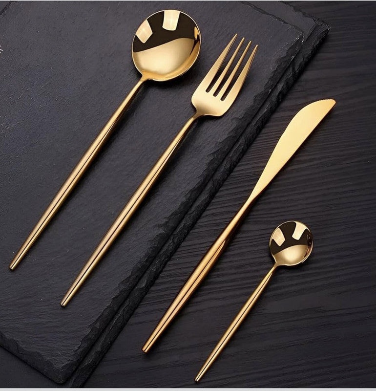 Downtown Gold Stainless Steel Cutlery Set Premium Flatware Set Fork Knife Spoon Dining Set Elegant Kitchen Tableware