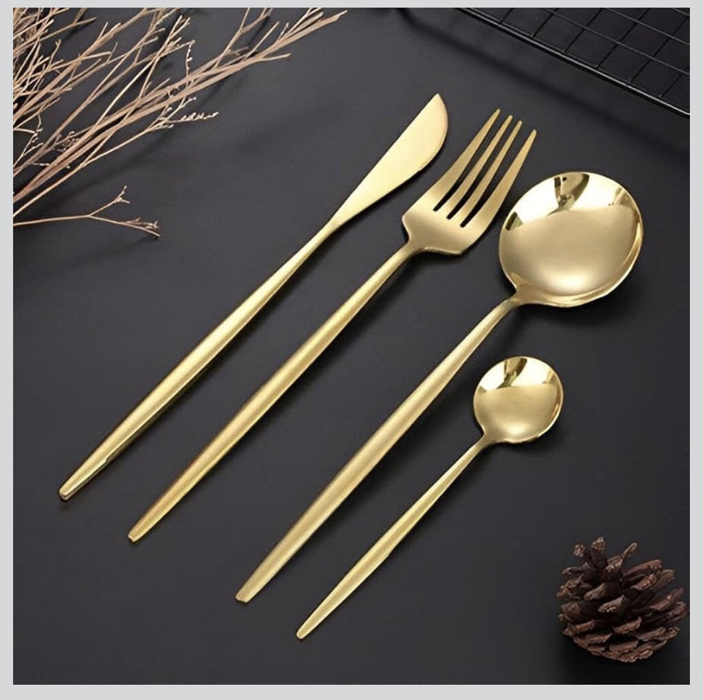 Downtown Gold Stainless Steel Cutlery Set Premium Flatware Set Fork Knife Spoon Dining Set Elegant Kitchen Tableware