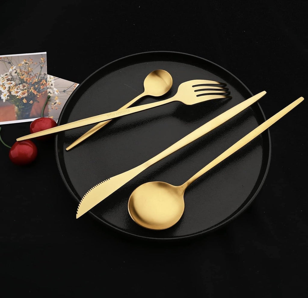 Downtown Gold Stainless Steel Cutlery Set Premium Flatware Set Fork Knife Spoon Dining Set Elegant Kitchen Tableware