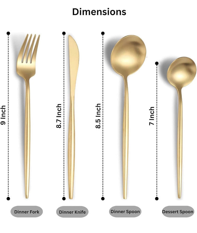 Downtown Gold Stainless Steel Cutlery Set Premium Flatware Set Fork Knife Spoon Dining Set Elegant Kitchen Tableware