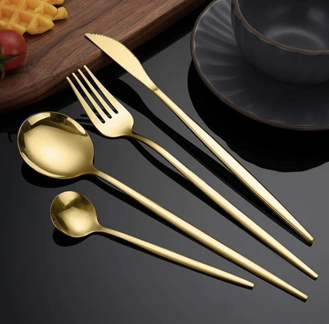 Downtown Gold Stainless Steel Cutlery Set Premium Flatware Set Fork Knife Spoon Dining Set Elegant Kitchen Tableware