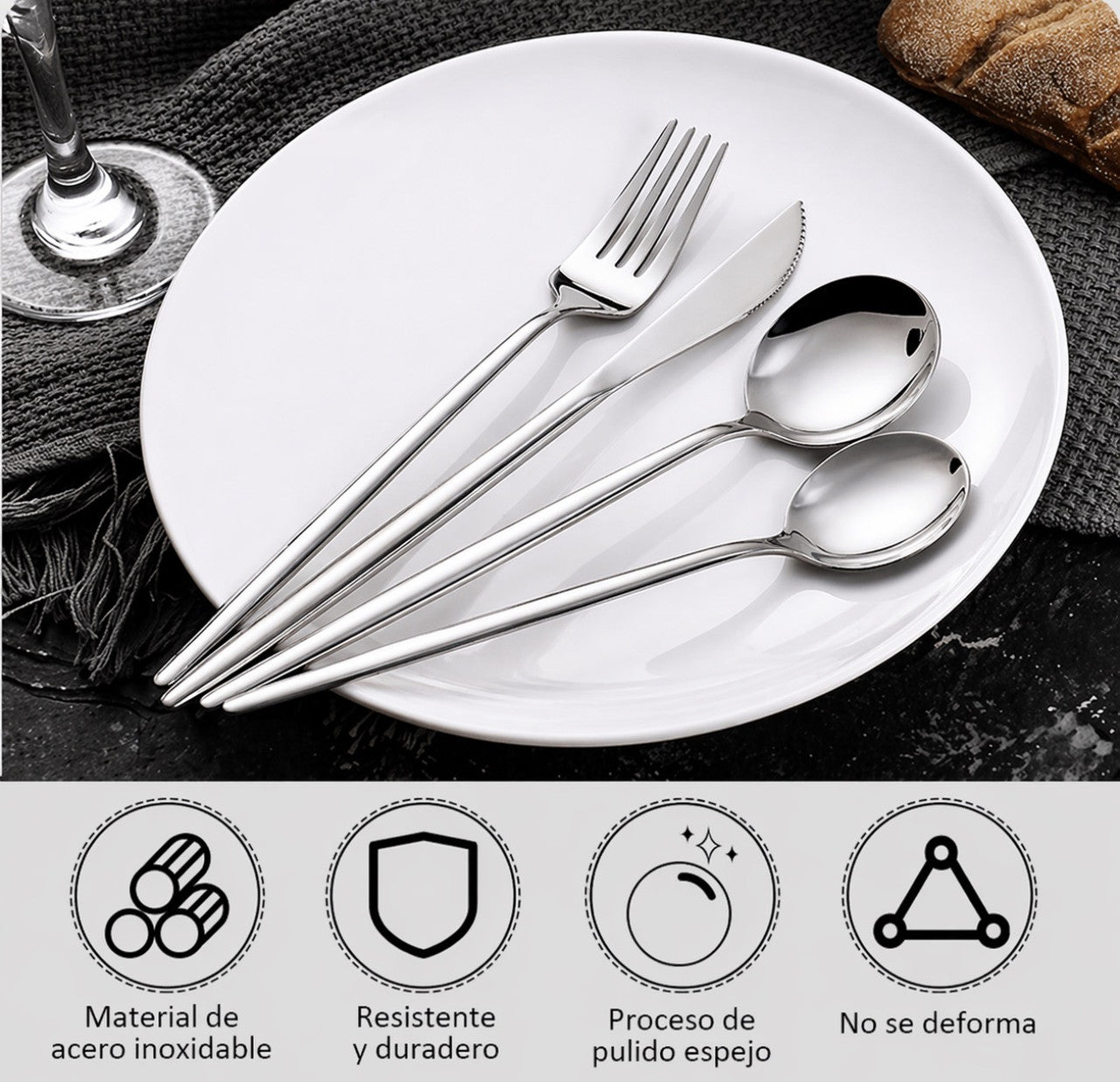 Downtown Stainless Steel Cutlery Set Premium Silver Flatware Set Fork Knife Spoon Dining Set Modern Kitchen Tableware