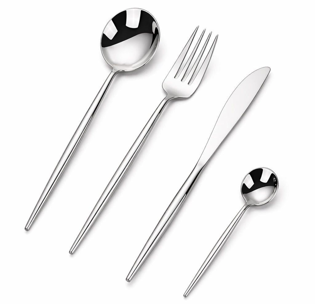 Downtown Stainless Steel Cutlery Set Premium Silver Flatware Set Fork Knife Spoon Dining Set Modern Kitchen Tableware