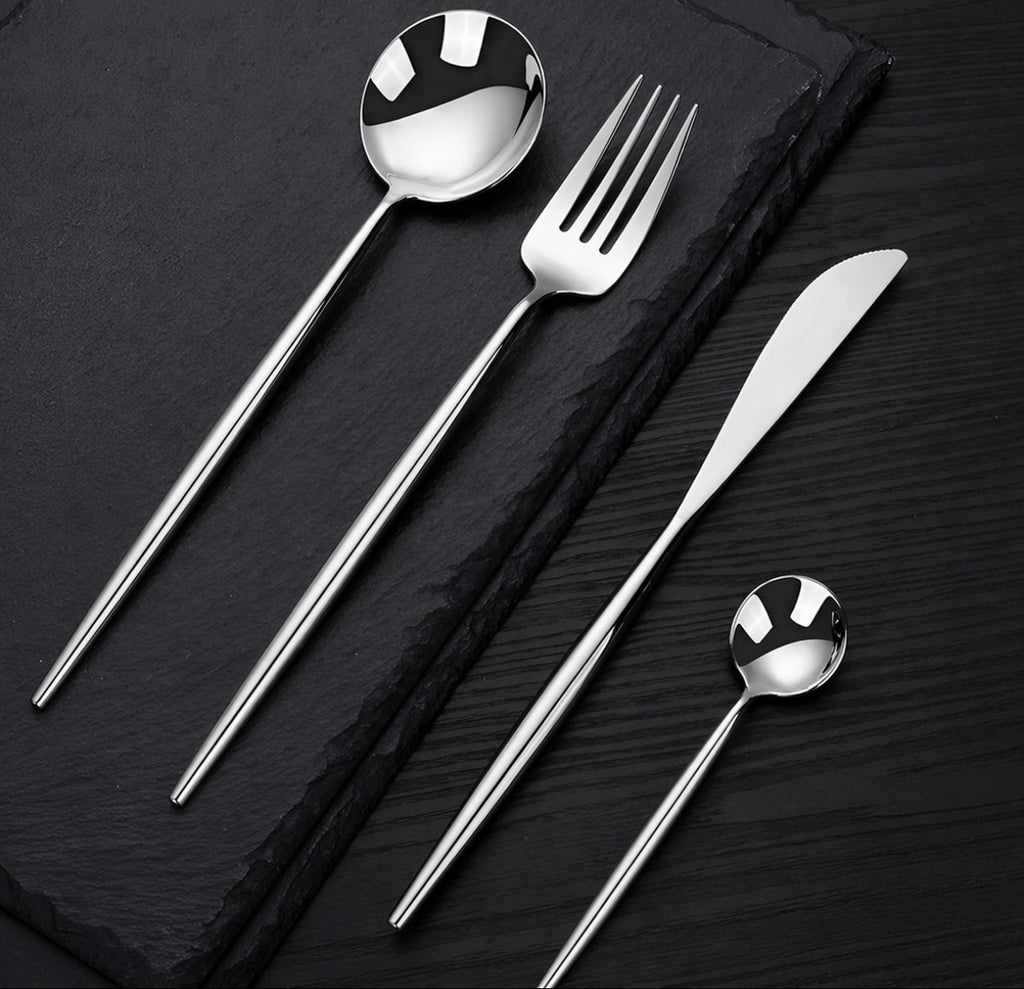 Downtown Stainless Steel Cutlery Set Premium Silver Flatware Set Fork Knife Spoon Dining Set Modern Kitchen Tableware