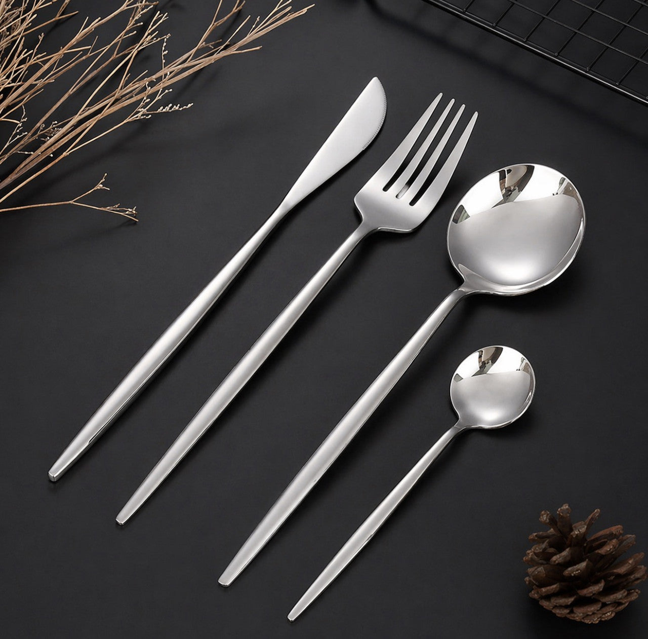 Downtown Stainless Steel Cutlery Set Premium Silver Flatware Set Fork Knife Spoon Dining Set Modern Kitchen Tableware