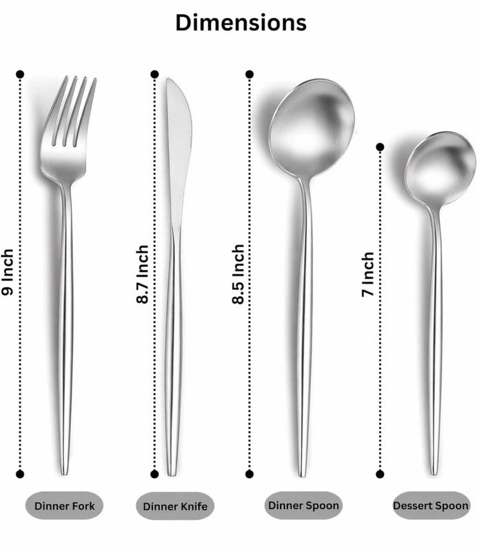 Downtown Stainless Steel Cutlery Set Premium Silver Flatware Set Fork Knife Spoon Dining Set Modern Kitchen Tableware