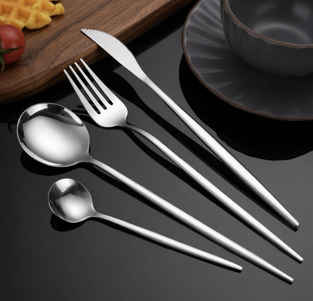 Downtown Stainless Steel Cutlery Set Premium Silver Flatware Set Fork Knife Spoon Dining Set Modern Kitchen Tableware