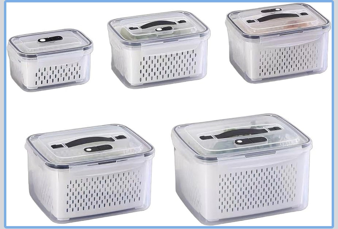 Downtown 10L Food Storage Box with Drain Basket and Lid – Multi Layer Washing and Storage Container for Fruits Vegetables and Meat