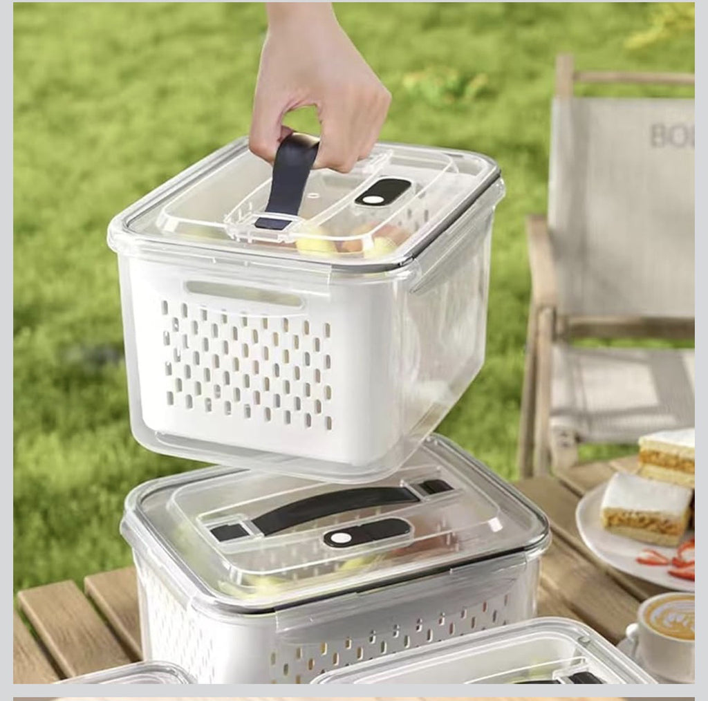 Downtown 10L Food Storage Box with Drain Basket and Lid – Multi Layer Washing and Storage Container for Fruits Vegetables and Meat