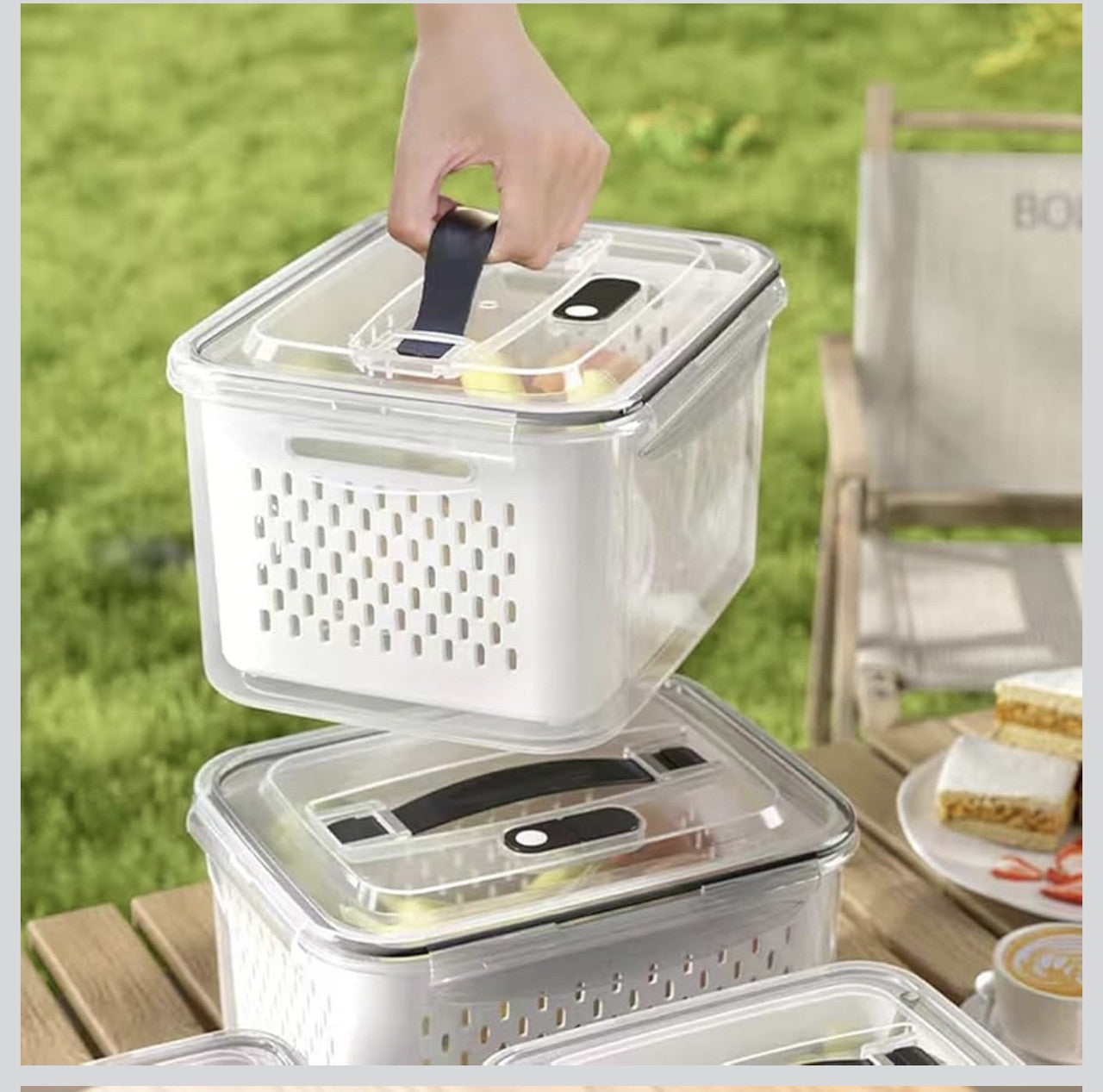 Downtown 10L Food Storage Box with Drain Basket and Lid – Multi Layer Washing and Storage Container for Fruits Vegetables and Meat