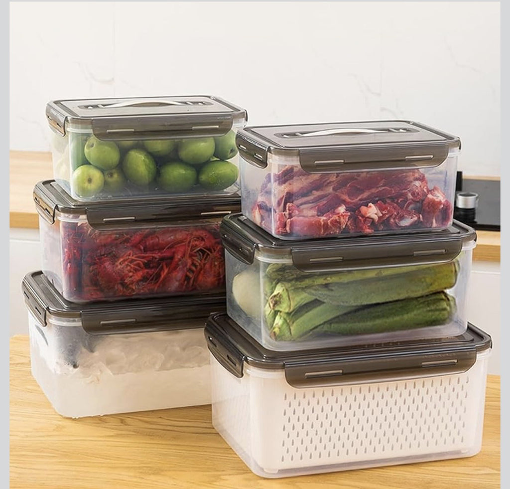 Downtown 10L Food Storage Box with Drain Basket and Lid – Multi Layer Washing and Storage Container for Fruits Vegetables and Meat