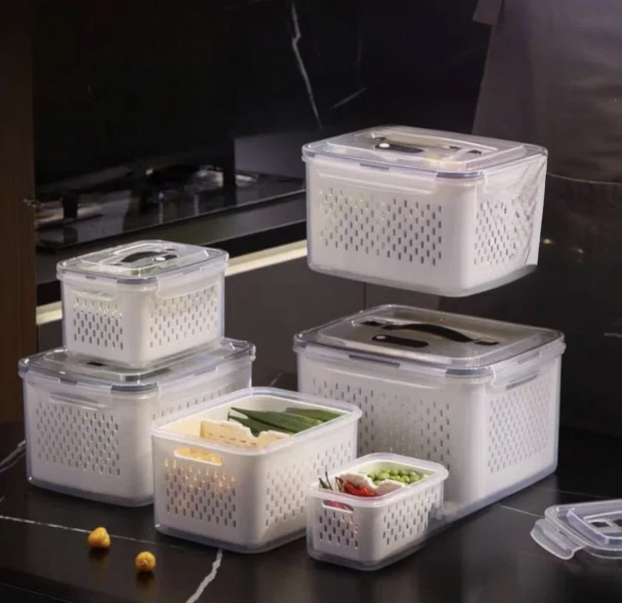Downtown 10L Food Storage Box with Drain Basket and Lid – Multi Layer Washing and Storage Container for Fruits Vegetables and Meat