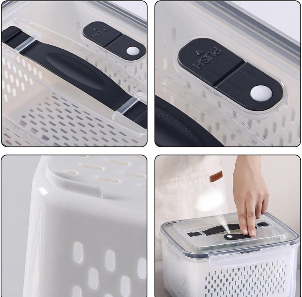 Downtown 10L Food Storage Box with Drain Basket and Lid – Multi Layer Washing and Storage Container for Fruits Vegetables and Meat