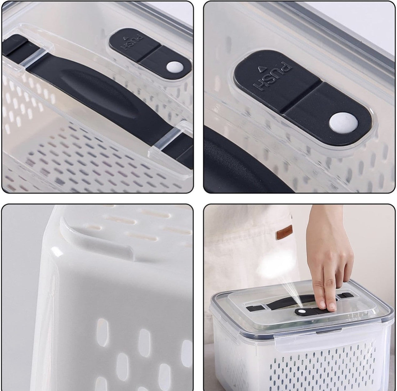 Downtown 10L Food Storage Box with Drain Basket and Lid – Multi Layer Washing and Storage Container for Fruits Vegetables and Meat
