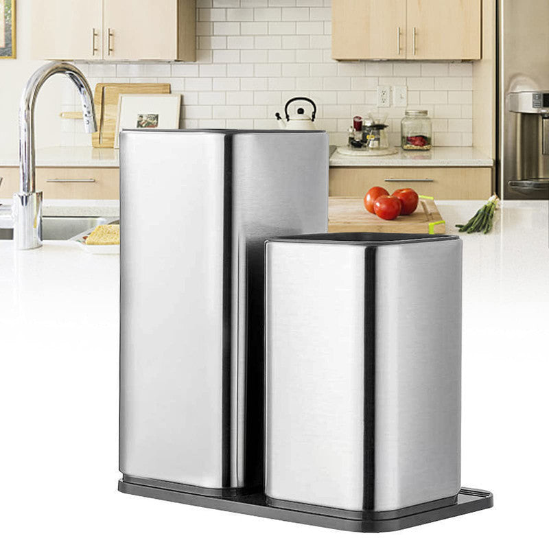 Downtown Stainless Steel Knife Block Set with Dual Holder – Modern Kitchen Knife Storage Stand Organizer