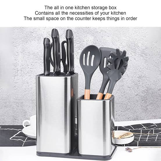Downtown Stainless Steel Knife Block Set with Dual Holder – Modern Kitchen Knife Storage Stand Organizer