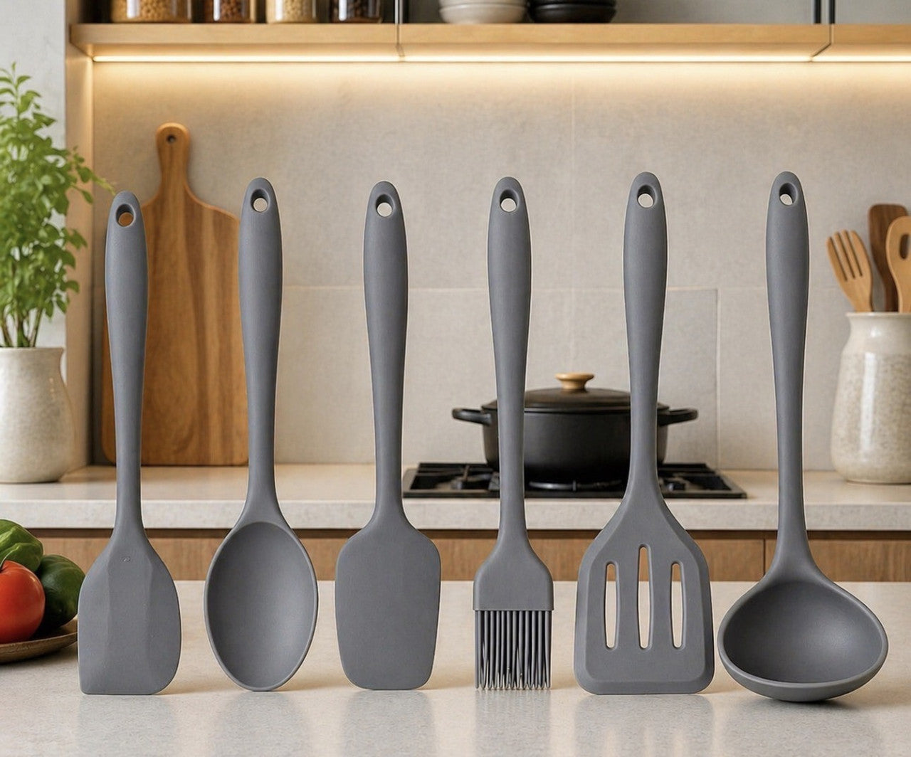 Downtown Silicone Kitchen Utensil Mini Set Grey – Heat Resistant Non Stick Cooking Tools with Hanging Ring