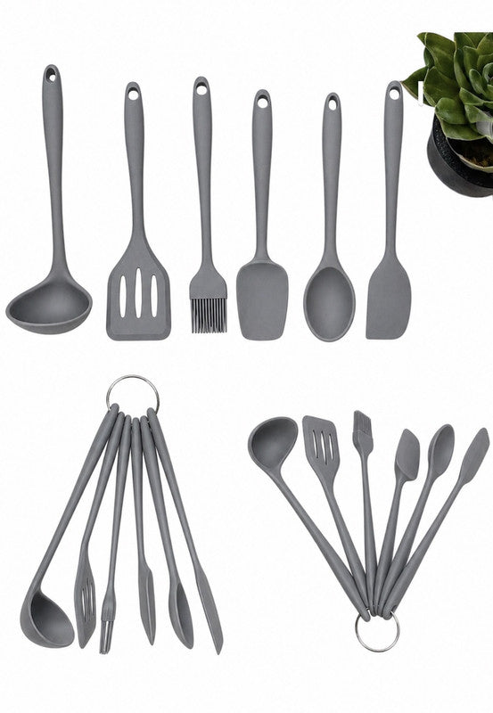 Downtown Silicone Kitchen Utensil Mini Set Grey – Heat Resistant Non Stick Cooking Tools with Hanging Ring