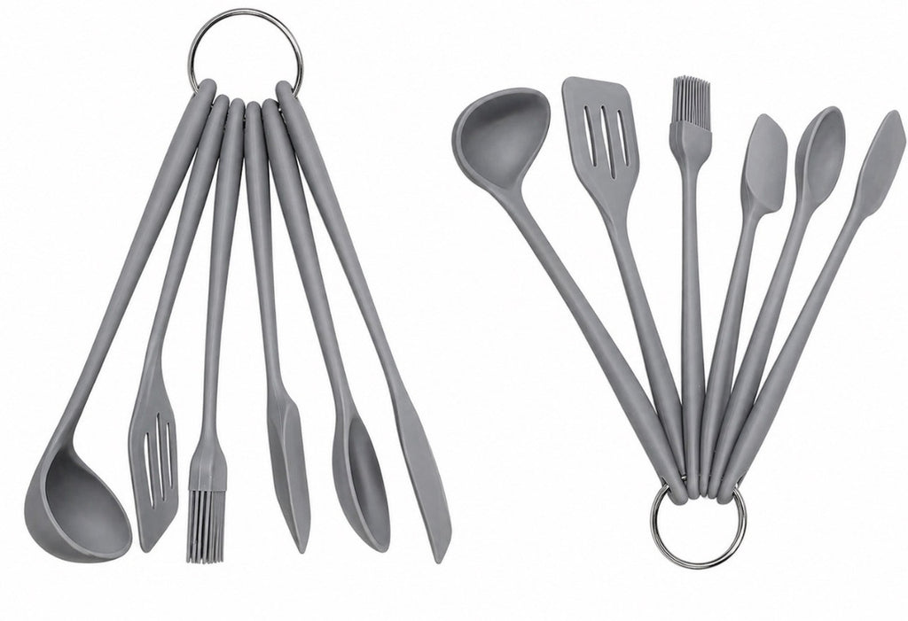 Downtown Silicone Kitchen Utensil Mini Set Grey – Heat Resistant Non Stick Cooking Tools with Hanging Ring