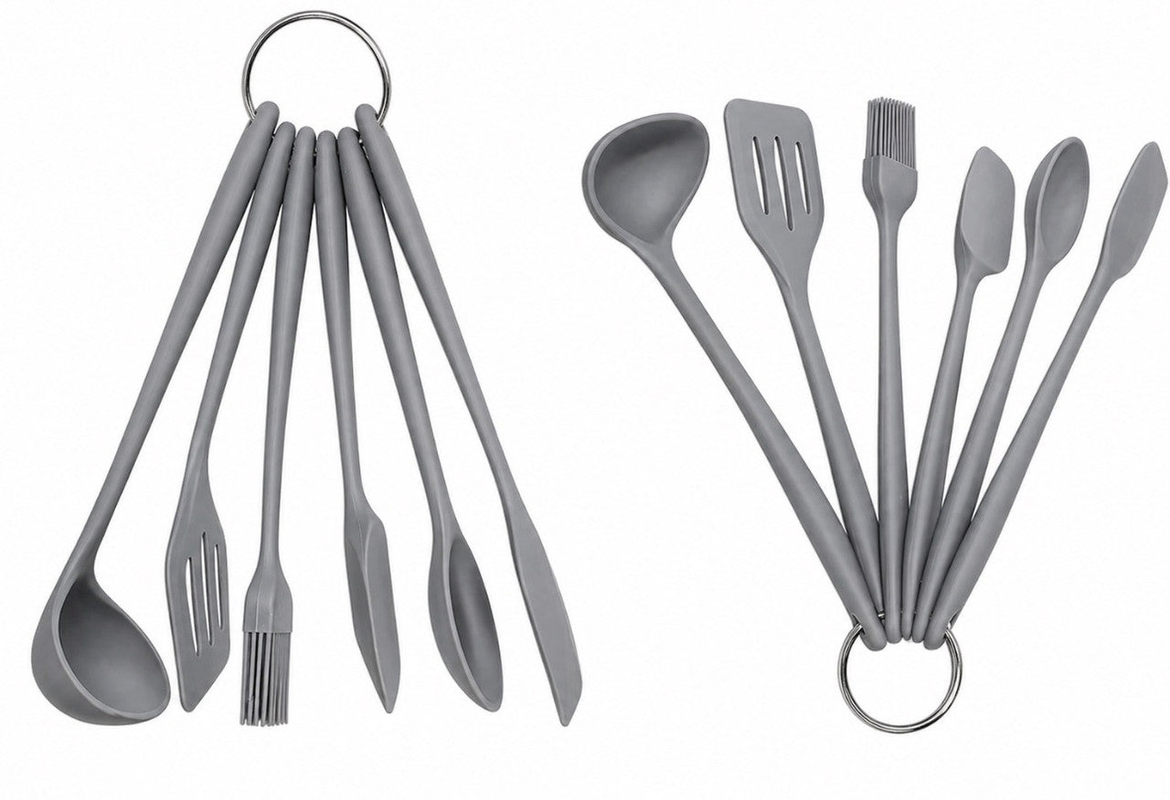 Downtown Silicone Kitchen Utensil Mini Set Grey – Heat Resistant Non Stick Cooking Tools with Hanging Ring