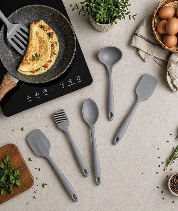 Downtown Silicone Kitchen Utensil Mini Set Grey – Heat Resistant Non Stick Cooking Tools with Hanging Ring