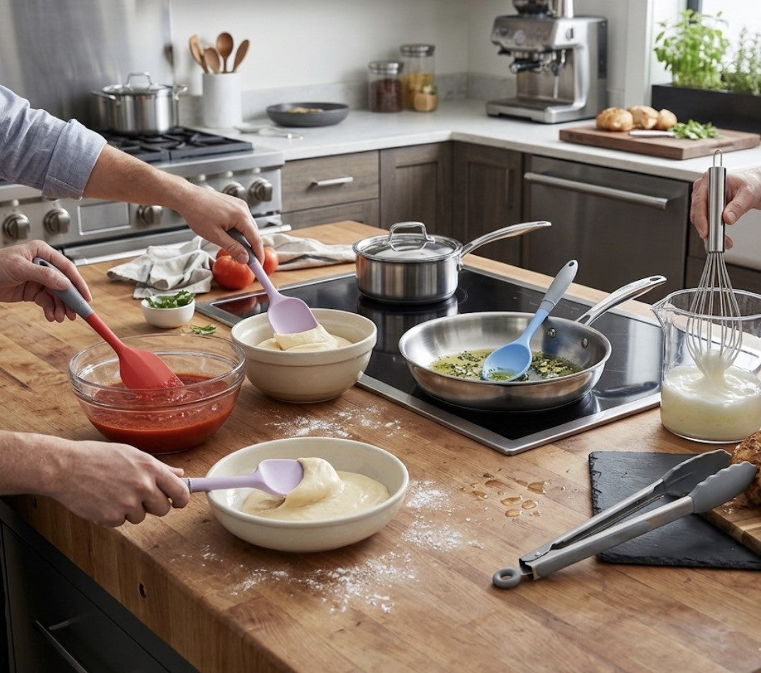 Downtown Mini Silicone Kitchen Utensil Set – Compact Heat Resistant Cooking Tools with Stainless Steel Handles