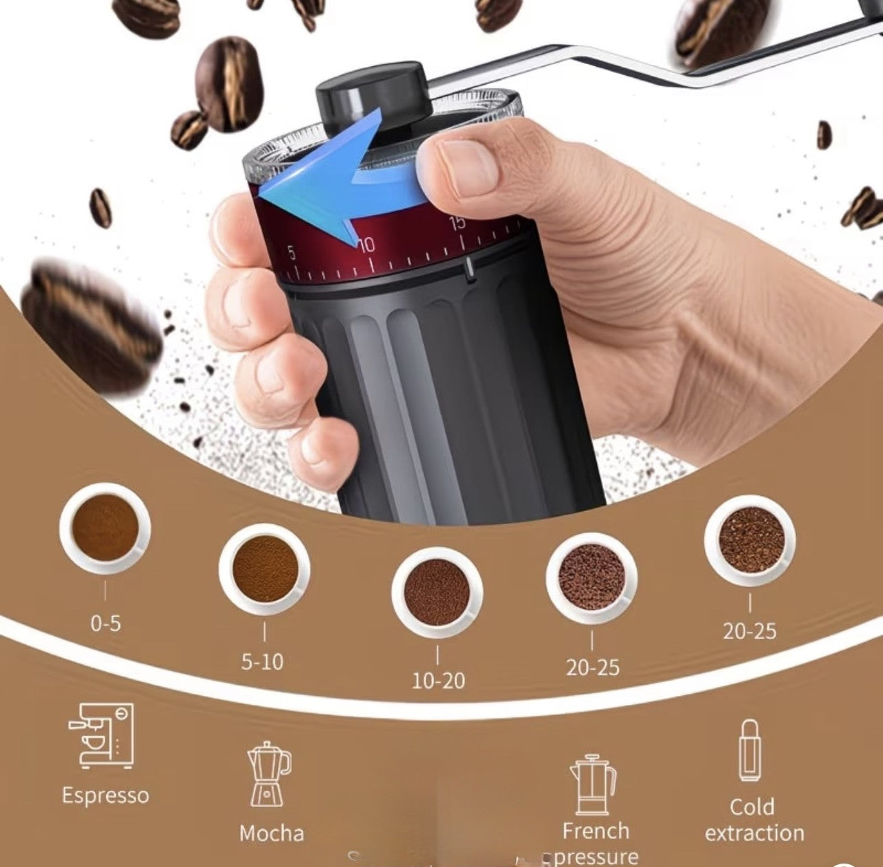Downtown Manual Coffee Grinder with Adjustable Settings – Portable Hand Crank Coffee Bean Grinder with Glass Jar