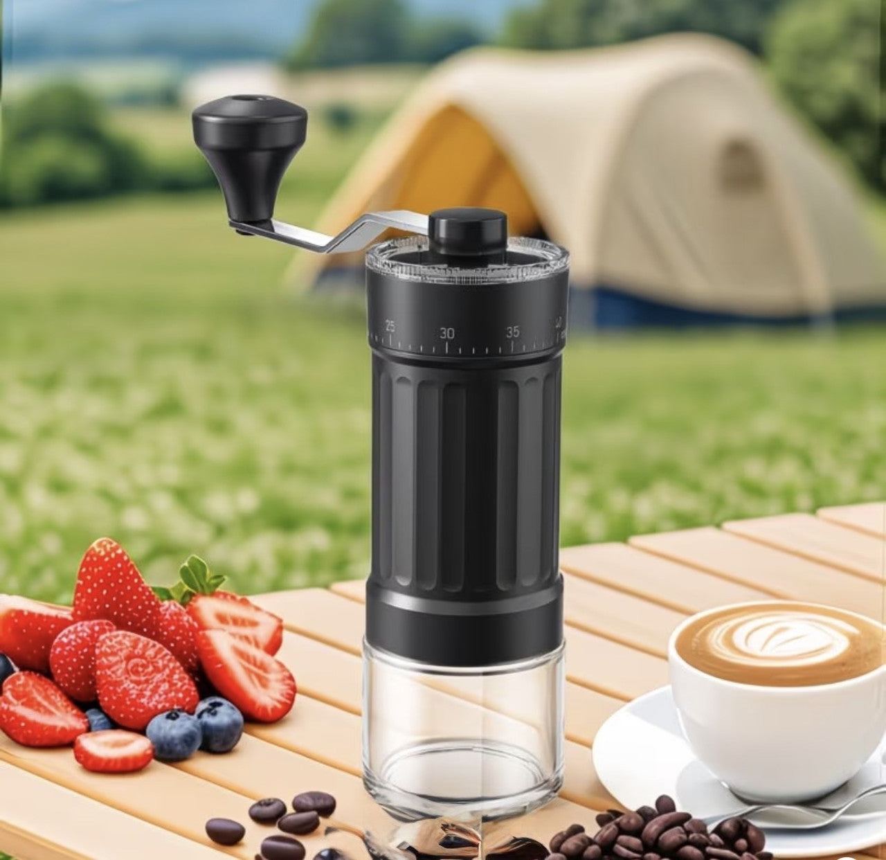 Downtown Manual Coffee Grinder with Adjustable Settings – Portable Hand Crank Coffee Bean Grinder with Glass Jar