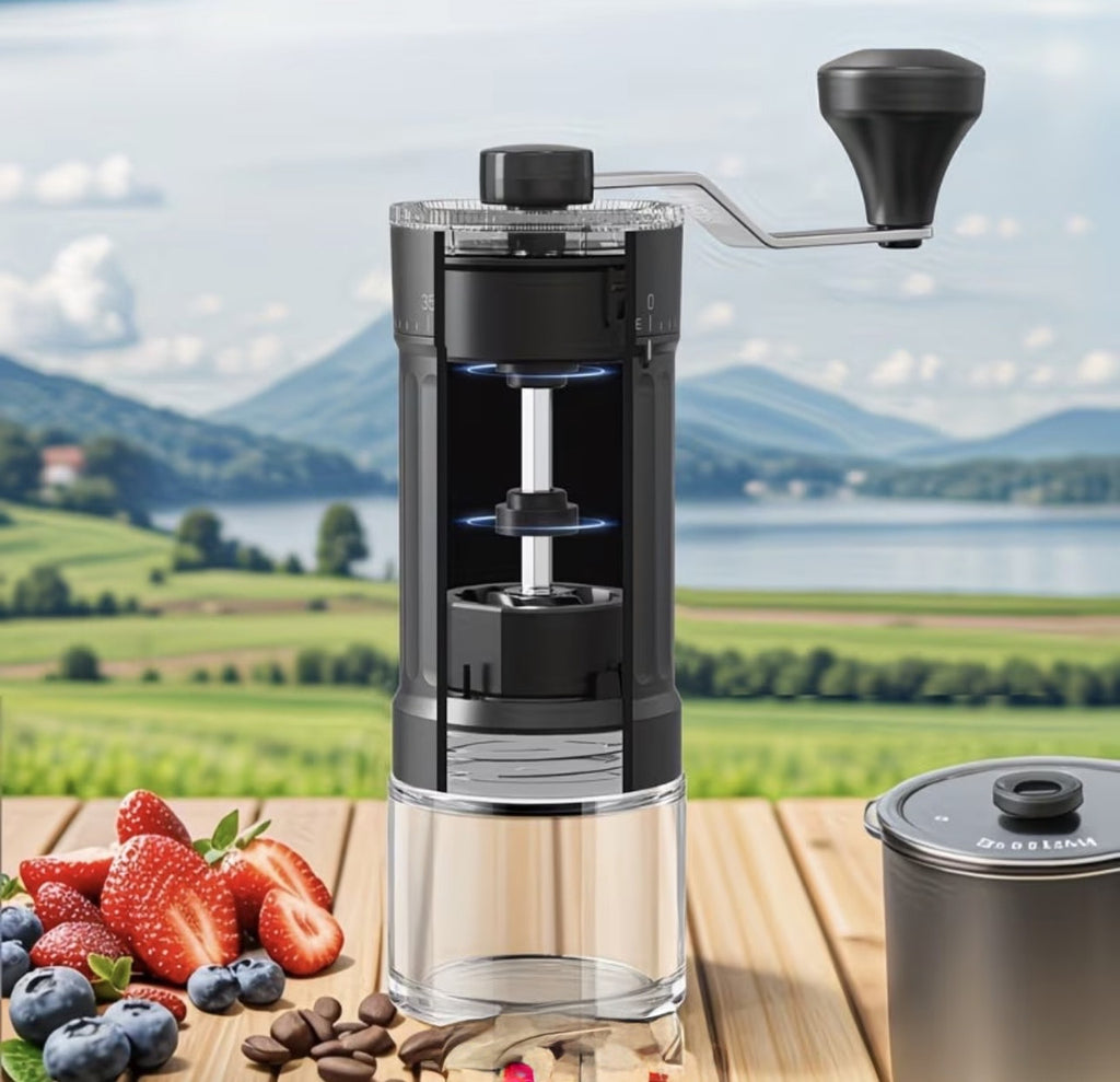 Downtown Manual Coffee Grinder with Adjustable Settings – Portable Hand Crank Coffee Bean Grinder with Glass Jar